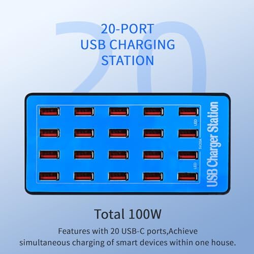 Maximize Your Charging Efficiency with the 100 W 20-Port USB Charging Station – Versatile Fast Charging Hub for Home, Office, and Travel – Advanced Safety Features for Optimal Device Protection and Compatibility