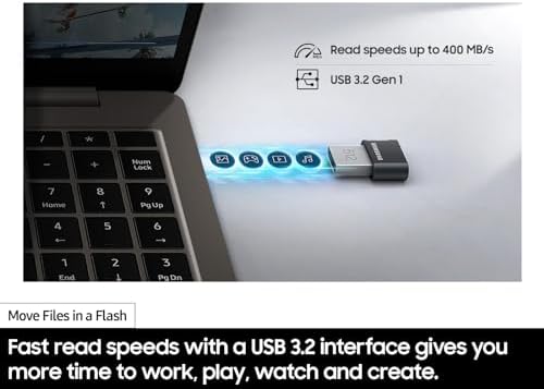Samsung FIT Plus 512 GB USB 3.2 Flash Drive – Ultra-Fast Portable Storage with Read Speeds Up to 400 MB/s, Compact Design, Durable Memory Stick Compatible with USB 2.0 for Easy File Transfer and Backup
