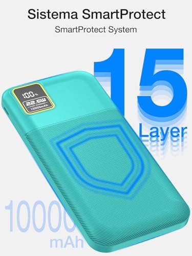 High-Speed Portable Power Bank 10000 m Ah with 22.5 W Fast Charging – USB-C & Dual USB-A Ports for Ultimate Device Compatibility – Lightweight Travel Companion with Smart LED Display & 15-Layer Safety Protection – Ideal for i Phone, i Pad & More
