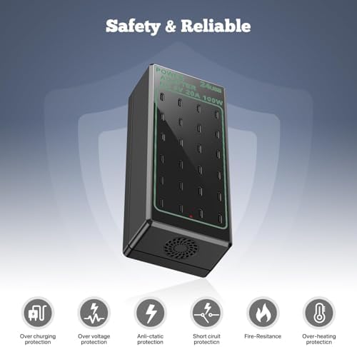 Maximize Efficiency with the 24-Port 100 W USB C Fast Charging Hub – Multi-Device Power Adapter for Home & Travel – Compatible with i Phone, Samsung, Google & More – Ultimate Solution for Clutter-Free Charging – Enhanced Safety Features & High-Quality Design