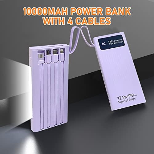 Ultimate 10,000 m Ah Portable Charger with Built-In Cables & LED Display – Fast Charging Power Bank for i Phone, Samsung & More – Essential Travel Companion with Integrated LED Lamp for On-the-Go Power Solutions