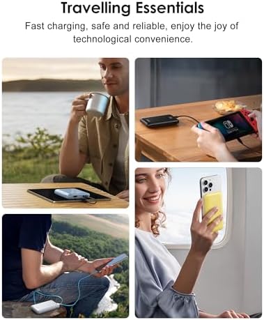 10000 m Ah Portable Power Bank with Built-in Cable – 22.5 W PD Fast Charging, Compact & Lightweight Charger for Apple, Samsung, Google, Motorola – Sleek Grey Design for On-the-Go Convenience and Enhanced Compatibility