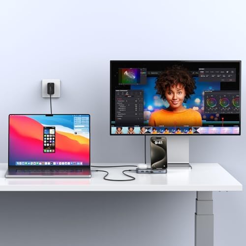 Upgrade Your Mac Book Experience with the Selore USB C Hub: 4 K HDMI Dock, 100 W Rapid Power Delivery, Qi2 Wireless Charging, 10 Gbps High-Speed Data Transfer & i Phone Mirroring – The Essential Space-Saving Organizer for Maximum Productivity