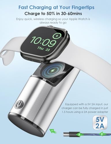 Ultra-Portable Aluminum Alloy Magnetic Charger for Apple Watch – 2000 m Ah Keychain Design for Effortless Travel Compatibility with Series 10/9/8/7/6/5/4/3/2/SE/UItra 2/Ultra – Fast-Charging Solution for On-the-Go Smartwatch Enthusiasts