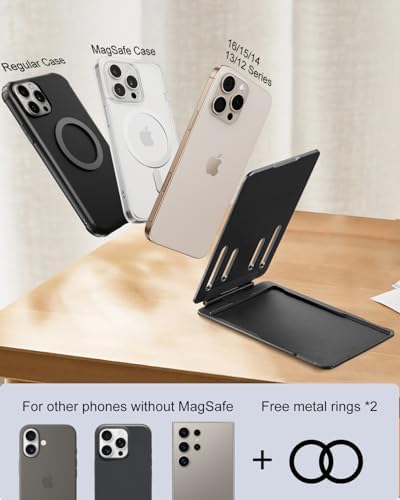 OATSBASF Magnetic Phone Stand Compatible with Magsafe, Foldable Aluminum Phone Holder for Desk Compatible with iPhone 16/15/14/13/12 Series and Magnetic Case, Black, Bi-fold – Enhanced Compatibility and Speed