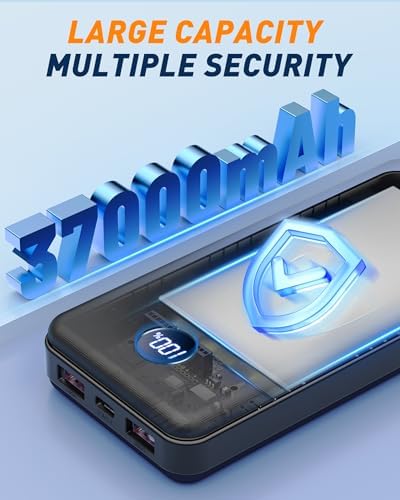 BEESHOP Ultra High-Capacity 37000 m Ah Portable Power Bank – All-in-One Fast Charging Solution with 4 Integrated Cables, 22.5 W Quick Charge for i Phone 16, 15, 14, 13 & Android Devices – Essential Travel Companion for Maximum Device Compatibility and Efficiency