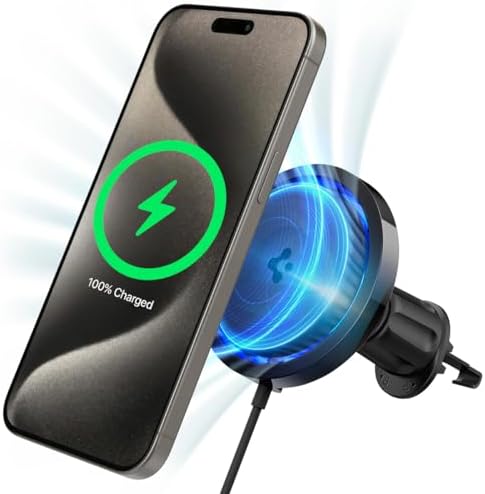 Revolutionize Your Drive with Spigen One Tap Pro 3 Cryomax: Fast Wireless Mag Safe Car Charger with Noiseless Cooling for i Phone 16, 15, 14, 13, & 12 Series – Ultimate Compatibility & Quick Charge Efficiency for On-the-Go Power