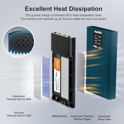 MAIWO M.2 NVMe Dual Bay SSD Cloner – High-Speed 20 Gbps USB-C Enclosure for Effortless Data Duplication, Supports M-Key PCIe NVMe/AHCI Up to 16 TB, Ideal for Seamless Backup and Migration, Compact Design for Ultimate Portability and Efficiency