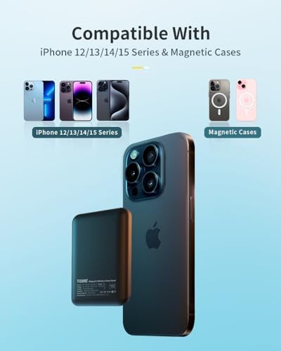 T-CORE 10000 m Ah Magnetic Power Bank – Ultra-Compact Wireless Charger with 20 W Fast Charging for i Phone 15/14/13/12 Series – Includes USB-C Cable, Perfect for Mag Safe Cases and On-the-Go Charging Solutions