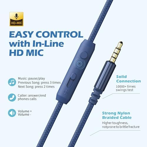 Premium AILIHEN C8 Kids Wired Headphones – Foldable On-Ear Design with Adjustable Volume Control and Built-In Microphone for Safe Listening – Perfect for School, Travel, and Home Use (Black/Blue) – Exceptional Sound Quality for Young Audiophiles and Learning Environments