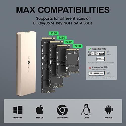 Ultra-Durable SETMSPACE NVME Enclosure – 10 Gbps SSD Adapter for M-Key Drives, Solid Aluminium Alloy Case with USB C/A Cables, Supports 2230/2242/2260/2280 Sizes, Enhanced Portability and Robust Performance in Sleek Grey Design