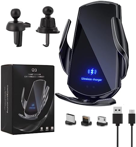Fast Charging Wireless Car Charger Mount – 15 W Auto-Clamping Smartphone Holder for All Android Devices – Sleek Black Design for Ultimate Convenience and Compatibility