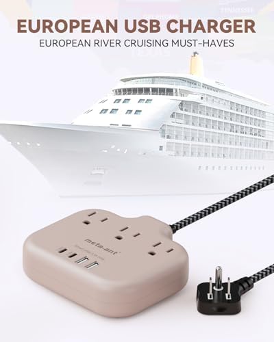 Stylish Brown Travel Power Strip with 5 Ft Cord – Compact Extension Solution Featuring 3 AC Outlets & 4 USB Ports (2 USB-C) for Rapid Charging – Ideal Desk Accessory for Tan Wood and Walnut Grain Décor – Maximize Functionality & Aesthetics in Any Space