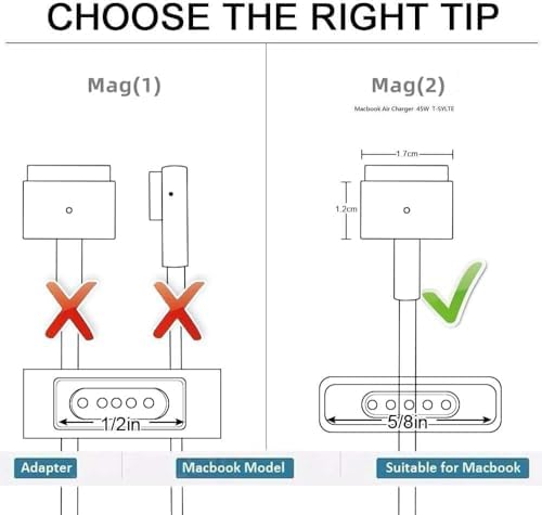 High-Efficiency 45 W Mac Book Pro Charger – Premium Replacement AC Power Adapter with T-Tip Connector for Mac Book Air & Pro (2012-2017) – Rapid Charging, Advanced Safety Mechanisms & Broad Compatibility for 11/13/15/17 Inch Models – Sturdy, User-Centric Design Backed by 1-Year Warranty and Exceptional Customer Support