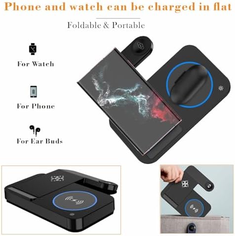 Multi-Device Wireless Charging Station for Samsung: 3-in-1 Fast Charger Stand for Galaxy S25, S24 Ultra, S23, Note 20, Z Flip 6, Fold 6, Galaxy Watch 7, 6, 5 & Buds – Sleek, Efficient Power Solution for Home & Travel
