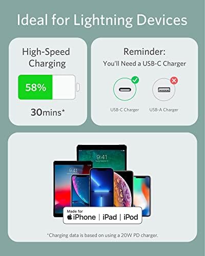 Anker 6 FT MFi Certified USB C to Lightning Cable – Rapid Power Delivery for i Phone 13 Pro, 12 Pro Max, 12, 11, X, XS – Durable Misty Blue Charging Solution with Reinforced Connectors for Optimal Performance and Stylish Flexibility