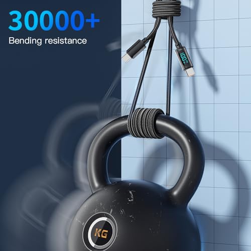 Revolutionize Your Charging Experience: ESSAGER 100 W USB-C to USB-C Cable with Innovative LED Display – Ideal for i Phone 15 Pro Max, Mac Book, Galaxy S23 & More – Durable 6.6 ft Braided Nylon for Ultimate Performance and Convenience