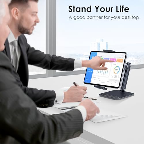 Premium Aluminum Tablet Stand for Enhanced Ergonomics – Fully Adjustable Holder Compatible with i Pad Pro, Air, Mini, Galaxy Tab, Surface Pro, and Kindle (4.7″-13″) – Sturdy Heavy-Duty Base for Stability – Sleek Black Design for Home and Office Use – Elevate Your Viewing Experience with Optimal Comfort and Style