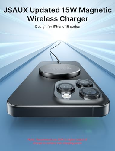 JSAUX 15 W Mag-Safe Wireless Charger Duo – Fast Charging Magnetic Pad for i Phone 16/16 Plus/16 Pro/16 Pro Max/i Phone 15/14/13/12 Mini and Air Pods – Dual Pack for Ultimate Compatibility and Portability, Sleek Black Design for Effortless Power-Up