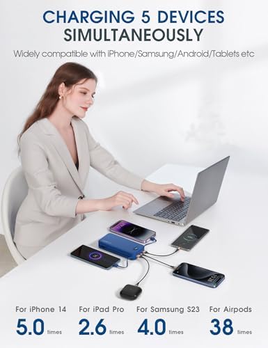 Ultra-Fast Portable Phone Charger with 12000 m Ah Capacity – All-in-One Power Bank with Integrated Cables, Wall Plug, and LED Display for i Phone, i Pad, Samsung – Essential Travel Companion for Uninterrupted Connectivity
