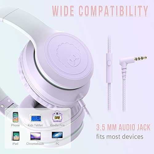 Rockpapa L22 Purple Over-Ear Headphones for Kids & Women – Lightweight, Foldable, and Durable Wired Design with Built-In Microphone for Clear Hands-Free Communication, Perfect for School, Travel, and Daily Use – High-Quality Stereo Sound and Tangle-Free Cord for Seamless Audio Enjoyment
