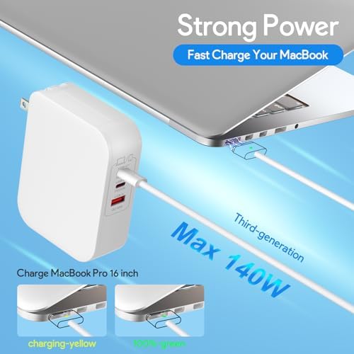 Ultra-Fast 96 W Mac Book Pro Charger with 6.6 ft Magnetic USB-C Cable – Compatible with 2021-2025 Mac Book Pro 14″/16″ & Mac Book Air 13″/15″ Models – Magnetic Connection for Secure Charging & Armor-Weave Durability – Lightning Speed Power Boost for M1/M2/M3/M4 Chipsets – 365-Day Warranty for Peace of Mind