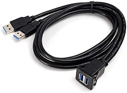 3.3 Feet Dual USB 3.0 Flush Mount Extension Cable – Premium Male to Female Panel Connector for Cars, Boats, and Motorcycles – Enhanced Speed and Aesthetic Integration for Seamless Charging and Data Transfer