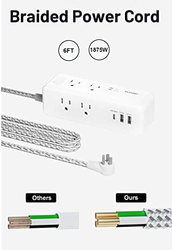 ELEGRP Surge Protector Power Strip with 3 AC Outlets & 3 USB Ports – 65 W Fast Charging USB-C Extension Cord, 5 FT Versatile Charging Station for Home and Office, Compact Design for Safe Device Protection