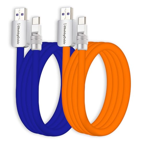 Ultra-Durable Chubbycable Couple 2-Pack: High-Speed 240 W Silicone Charging Cables for i Phone 16/15, i Pads & Galaxy Devices – Flexible 4.9 FT Length in Stylish Dark Blue & Orange for Optimal Performance and Reliability