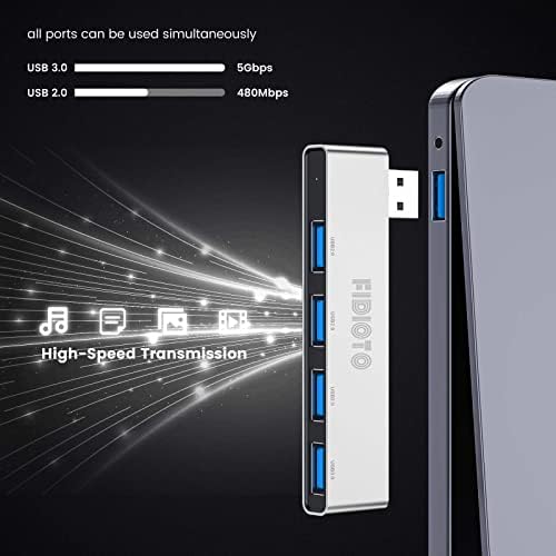 Enhance Your Digital Workspace with Fidioto USB Hub 2 Pack – Versatile 4-Port Adapter for Laptops & Macs, Featuring 1 Ultra-Fast USB 3.0 Port and 3 USB 2.0 Ports for Effortless Device Connectivity and Data Transfer, Ideal for Busy Professionals and Students on the Move