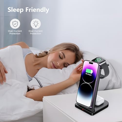 Revolutionary 3-in-1 Wireless Charging Station for Apple Devices – Ultra-Fast i Phone 16-11 Pro Max, Apple Watch, and Air Pods Dock – Sleek Design & Enhanced Safety Features for Effortless Power Management – Perfect Charging Solution for Modern Apple Enthusiasts (White)