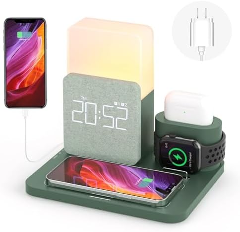 Transform Your Charging Experience with the 7-in-1 Wireless Charging Station – Integrated Alarm Clock, Adjustable Night Light, and Fast Charging Dock for i Phone 12/13/14/15/16 Pro & Air Pods – Sleek, Space-Saving Design for Home and Office Use