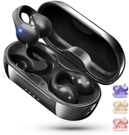 King Lucky i21 Purple Bluetooth 5.3 Open Ear Clip-On Earbuds – Advanced Noise Cancellation & IPX4 Waterproof Design for Small Ears and Glasses Wearers – Perfect for Active Lifestyles & Hands-Free Calls