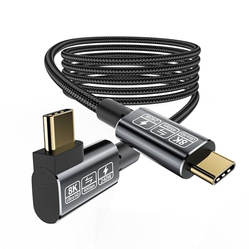 USB C Thunderbolt 4 Cable 90 Degree, 240W Data Transfer Right Angle, 40Gbps and 8K Video, Compatible with Thunderbolt 3 and USB C Cord 6.6FT – Enhanced Compatibility and Speed