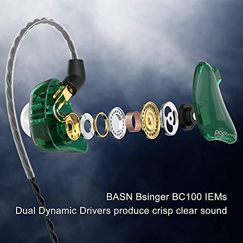 BASN BC100 Brown Dual Dynamic Driver IEM Earphones with Detachable MMCX Cable – Premium Musicians’ In-Ear Monitors for Studio and Live Performance, Enhanced Noise Isolation and Comfort