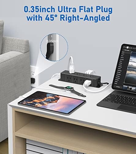 Maximize Workspace Efficiency with the 45 W USB-C Fast Charging Power Strip – 12 Outlets, 4 USB Ports, 1200 J Surge Protection, and 6 FT Flat Extension Cord for Seamless Under Desk Mounting and Enhanced Device Compatibility