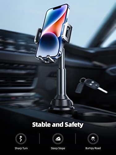 TOPGO Pro Car Phone Mount – Versatile Adjustable Height Cup Holder for i Phone 16 Pro Max & All Smartphones – Sturdy, No-Wobble Design for Safe Hands-Free Navigation – Sleek Black Finish for Modern Interiors