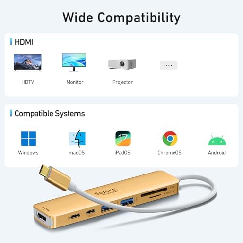 Ultimate 7-in-1 USB C Hub HDMI Adapter for Mac Book Pro & Air – High-Speed 4 K HDMI, Dual USB 3.0, SD/TF Card Reader, and 100 W Power Delivery – Compact and Durable Dongle for Seamless Connectivity with Dell XPS & Lenovo Think Pad
