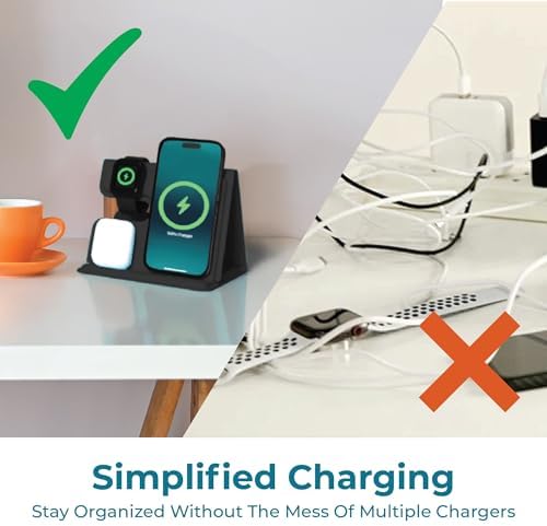 BLACK+DECKER 3-in-1 Wireless Charging Station for Apple Devices – Foldable Travel Charger Compatible with i Phone 16/15/14/13 Pro Max, Apple Watch, and Air Pods – Fast Charging, Enhanced Compatibility, Ideal for On-the-Go Users
