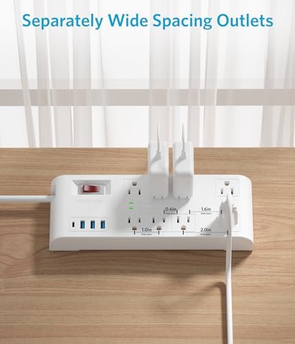 BESTEK 8-Outlet Power Strip with 5-Foot Extension Cord: Multi-Port USB Charging Hub Featuring 3 USB-A (2.4 A) & 1 USB-C (3 A) | 1625 W Max Output with 600 Joule Surge Protection for Enhanced Device Safety | Ultra-Compact Design for Home & Office Efficiency
