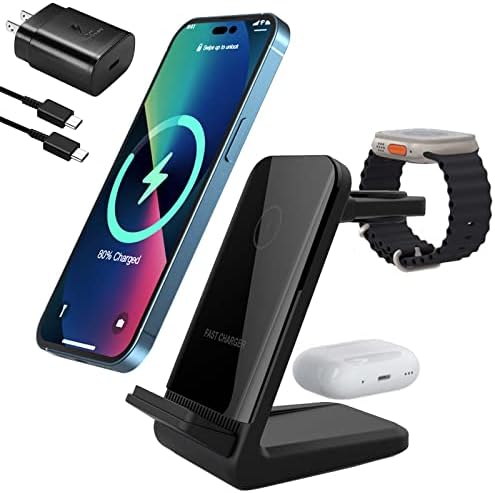 Ultimate 3-in-1 Fast Charging Hub for Apple Devices – Streamlined Power Station for i Phone 15/14/13/12/11/Pro/Max/XS/XR/X Pro Max, Apple Watch Series 7/6/5/4/3/2/SE, and Air Pods 3/2/Pro – Compact, Stylish Multi-Device Charger for Home and Office Use, Rapid Charging Efficiency, Clutter-Free Design, Reliable and Durable Charging Solution