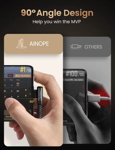 AINOPE Right Angle USB C Cable – 2-Pack (10 ft + 10 ft) Fast Charging 3.1 A Nylon Braided Charger for Enhanced Device Compatibility, Ideal for Gaming and Multitasking, Durable Black Design