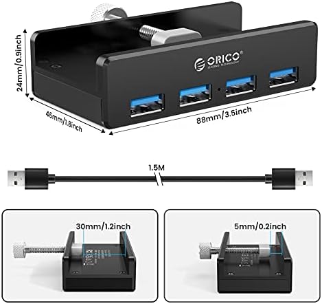 Discover the ORICO Aluminum 4-Port USB 3.0 Hub – Your Essential Desktop Connectivity Solution for Seamless Data Transfer and Enhanced Organization. Featuring a stylish clamp design, this USB splitter effortlessly attaches to your monitor or desk, optimizing your workspace without sacrificing aesthetics. With four high-speed USB 3.0 ports delivering data transfer rates up to 5 Gbps, you can connect multiple devices like external drives and keyboards with ease. The durable aluminum construction not only provides exceptional heat dissipation but also adds a touch of modern elegance to your setup. Included is a generous 4.92 FT USB data cable for increased flexibility and reach. Lightweight and compact, this hub is perfect for both home and office use, ensuring you stay connected wherever you go. Experience superior performance and reliability with the ORICO USB Hub – the perfect blend of functionality and style for tech-savvy professionals. Note: This model does not include a power adapter, making it an ultra-portable accessory for your digital life.
