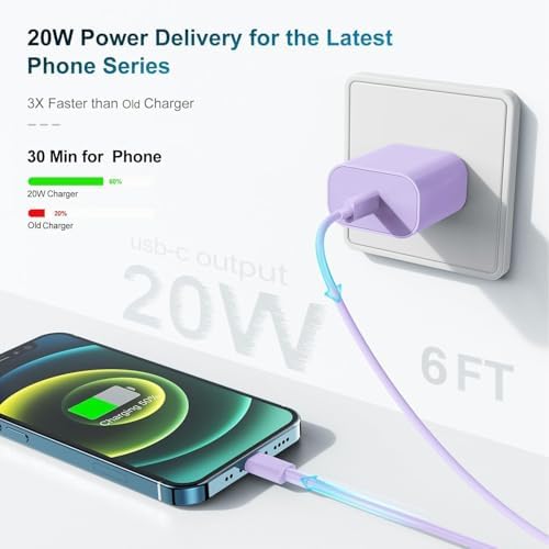 Ultra-Fast 20 W USB-C Charger with 6-Foot Lightning Cable – Convenient 3-Pack for i Phone 14/13 Pro, Ideal for Home and Travel – Superior Durability and Extended Reach for Effortless Charging Anytime