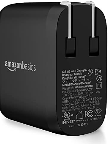 Amazon Basics 36 W Dual-Port USB-C Wall Charger for Phones and Tablets – Fast Charging Power Delivery Adapter, Compact Design for Travel, Enhanced Compatibility & Safety Features in Sleek White Finish