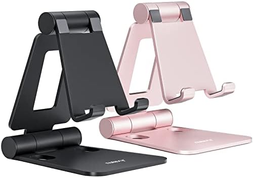 Nulaxy 2 Pack Dual Folding Cell Phone Stand, Fully Adjustable Foldable Desktop Phone Holder Cradle Dock Compatible with Phone 16 15 14 13 12 Pro Xs Xs Max Xr X 8, All Phones, Black & Silver – Enhanced Compatibility and Speed
