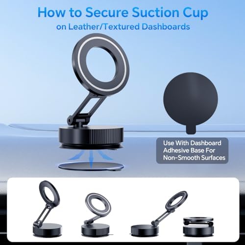 360° Adjustable Magnetic Phone Holder, Metal Suction Cup Phone Mount, Vacuum Magnetic Phone Holder, Foldable Phone Mount for Your Car/Bathroom/Gym/Mirror, for All Smartphones & All Car Models – Enhanced Compatibility and Speed
