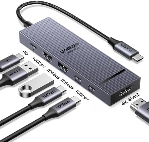 UGREEN Revodok Pro 6-in-1 USB-C Hub – Lightning-Fast 10 Gbps Data Transfer & 4 K HDMI Adapter for Mac Book Pro, i Pad Pro, Think Pad, and More – Ultimate Power Delivery and Versatile Connectivity for Professionals on the Go