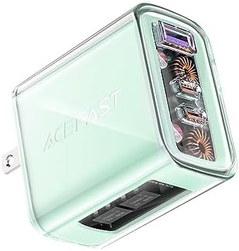 ACEFAST PD65 65 W 3-Port USB C Fast Charging Power Adapter – Sleek Pink Foldable Charger for i Phone, i Pad & Laptops – Efficient Multi-Device Rapid Charging Solution for Tech Enthusiasts – Compact and Portable Design for On-the-Go Power Needs