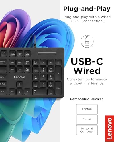 Lenovo 300 USB Wired Keyboard – Ergonomic Full-Size Design with Adjustable Tilt for Ultimate Comfort, Spill-Resistant & Compatible with Windows 7/8/10 – Enhance Your Typing Experience with Reliable Performance and Sleek Black Finish